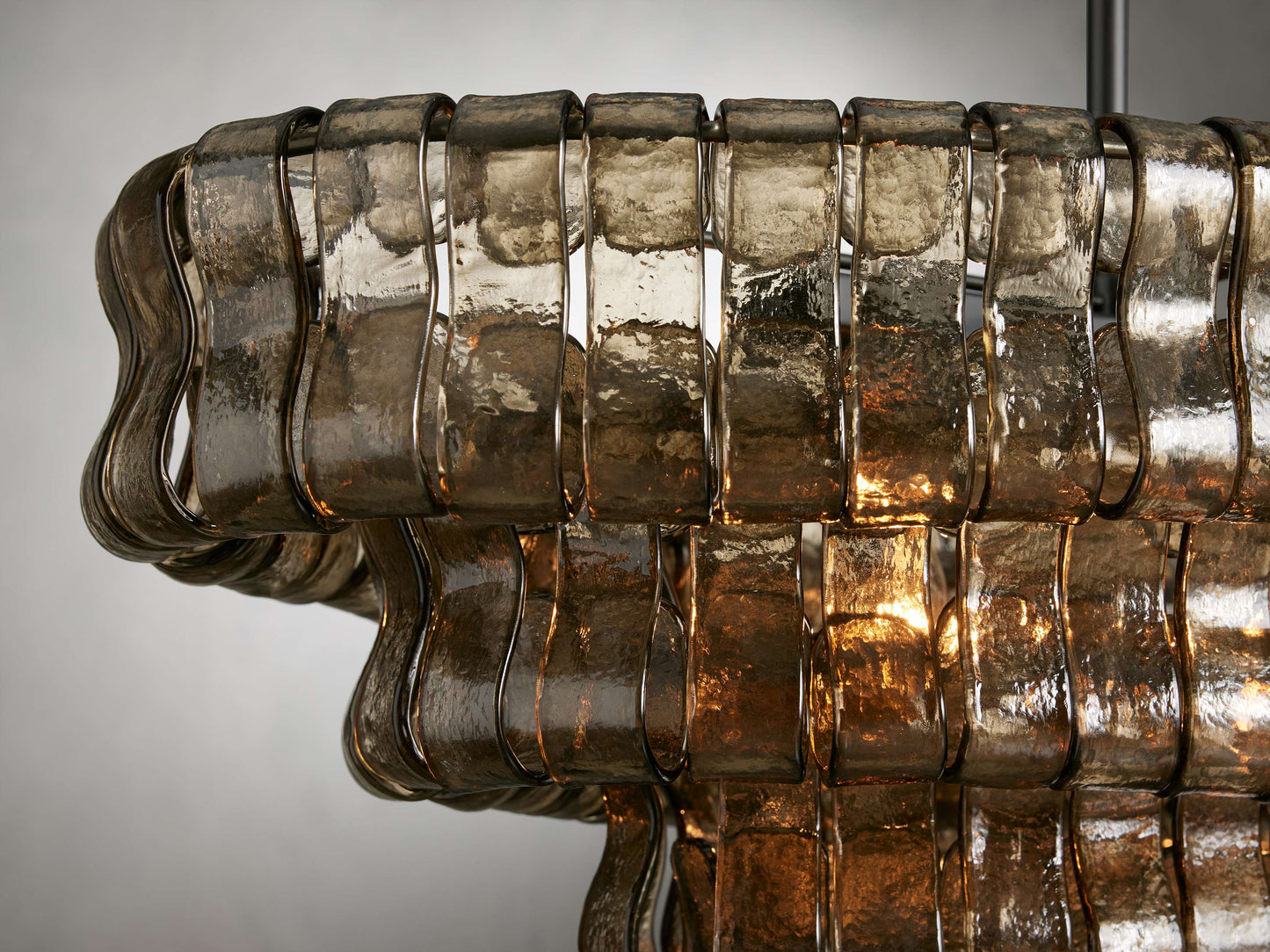 Curved Glass Oval Brass Chandelier