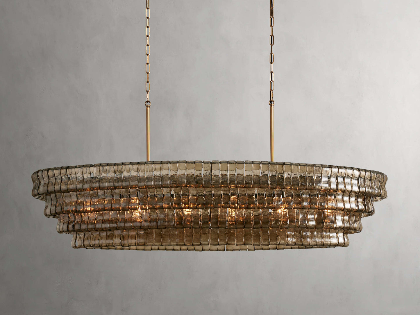 Curved Glass Oval Brass Chandelier