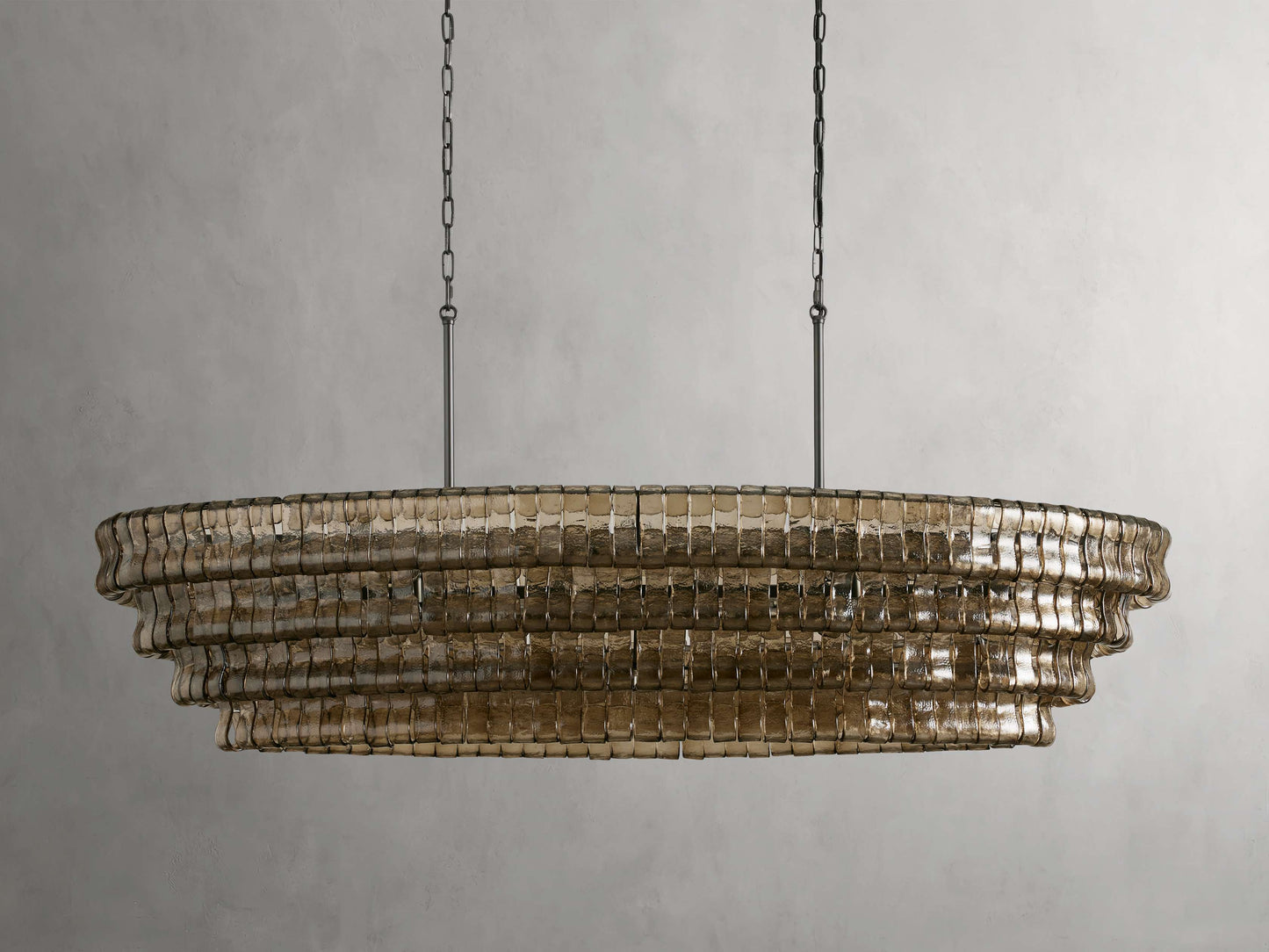 Curved Glass Oval Brass Chandelier