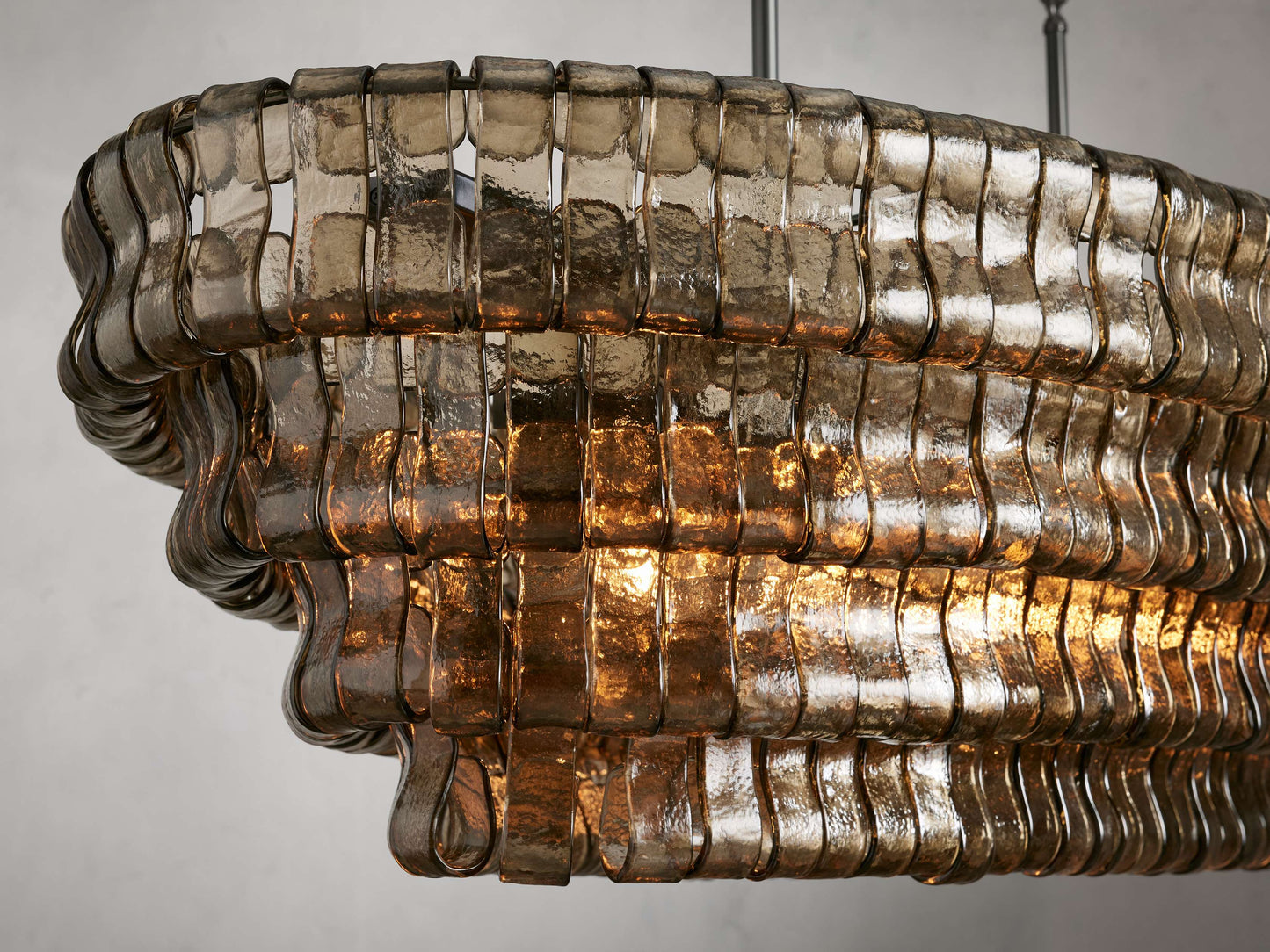 Curved Glass Oval Brass Chandelier
