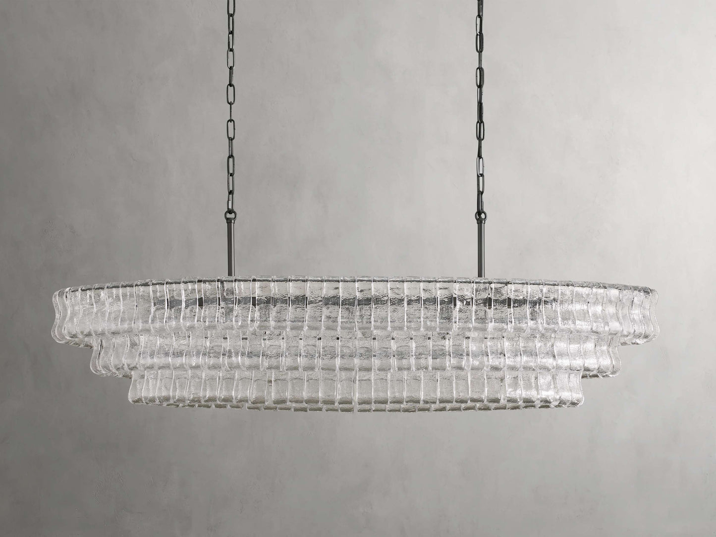 Curved Glass Oval Brass Chandelier