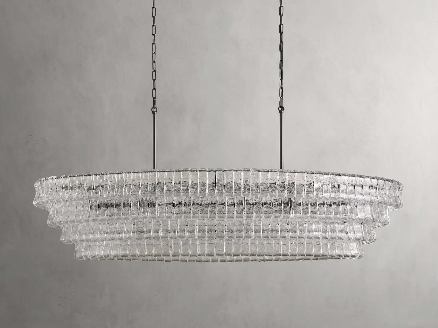 Curved Glass Oval Brass Chandelier