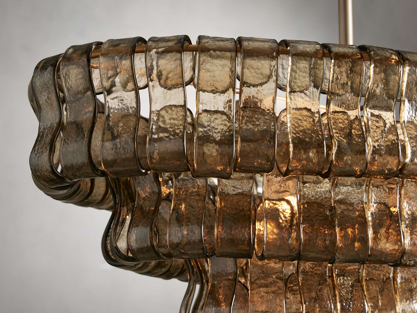 Curved Glass Oval Brass Chandelier