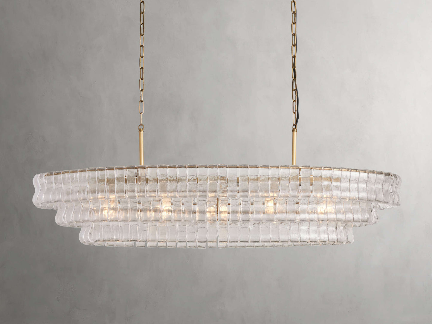 Curved Glass Oval Brass Chandelier