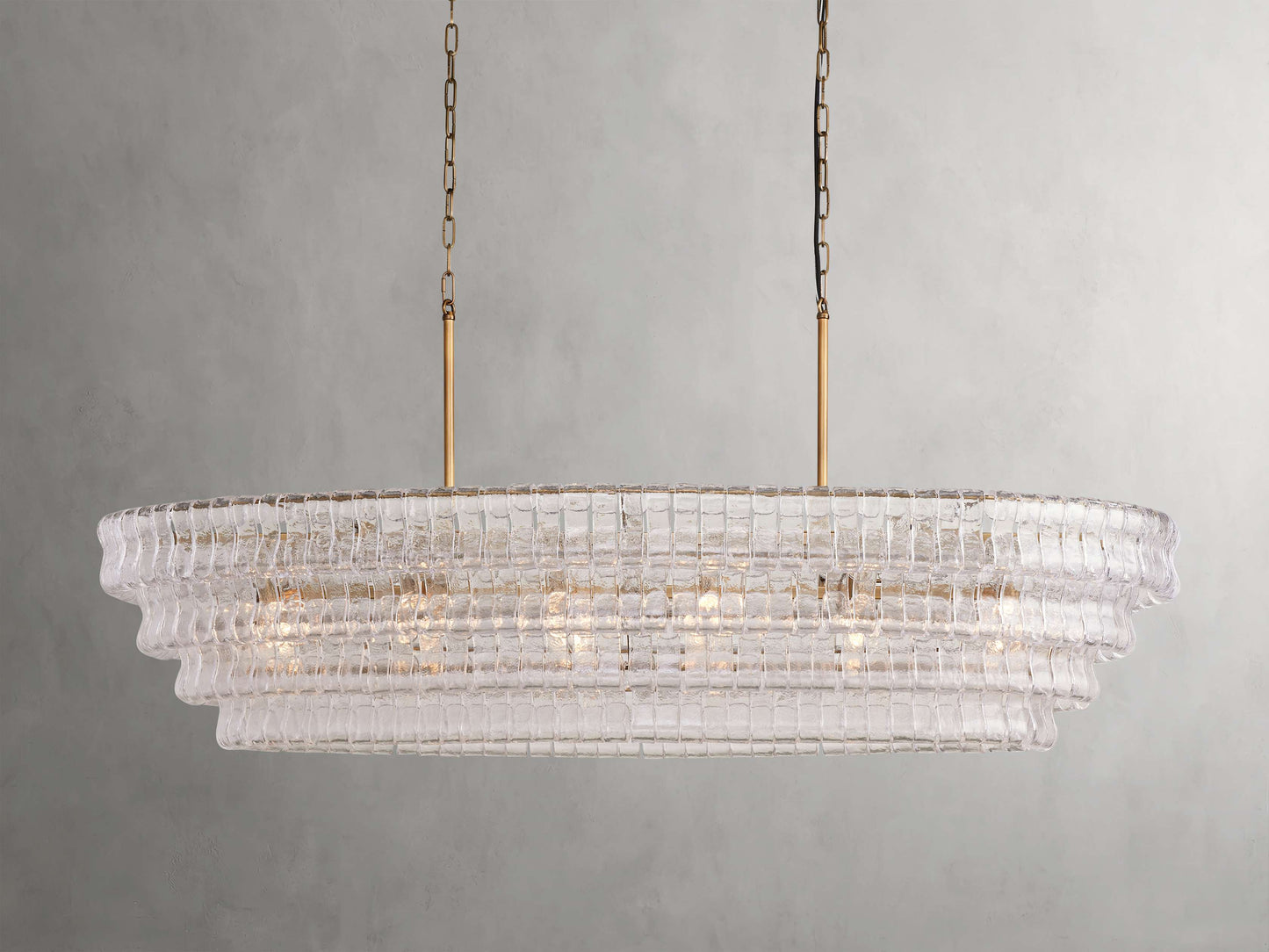 Curved Glass Oval Brass Chandelier