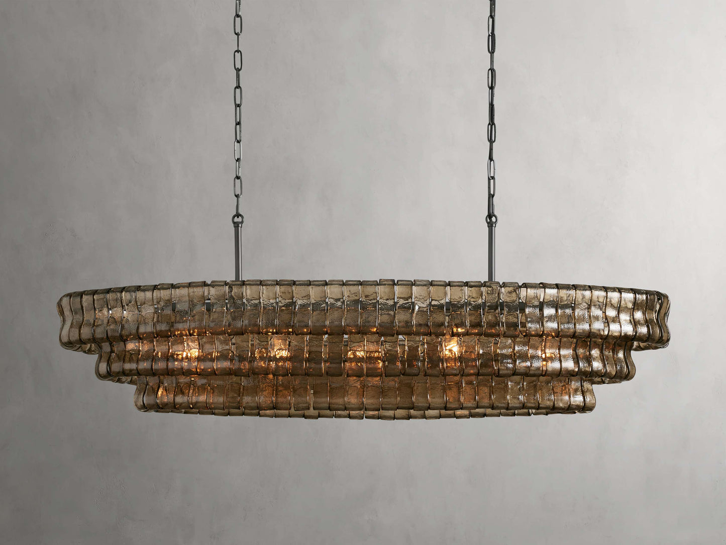 Curved Glass Oval Brass Chandelier