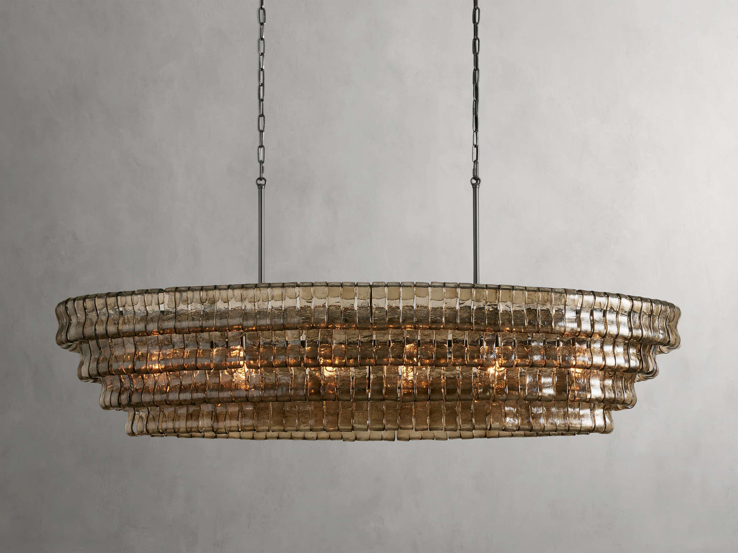 Curved Glass Oval Brass Chandelier