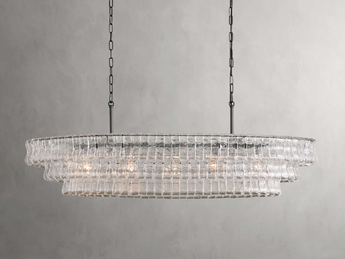 Curved Glass Oval Brass Chandelier