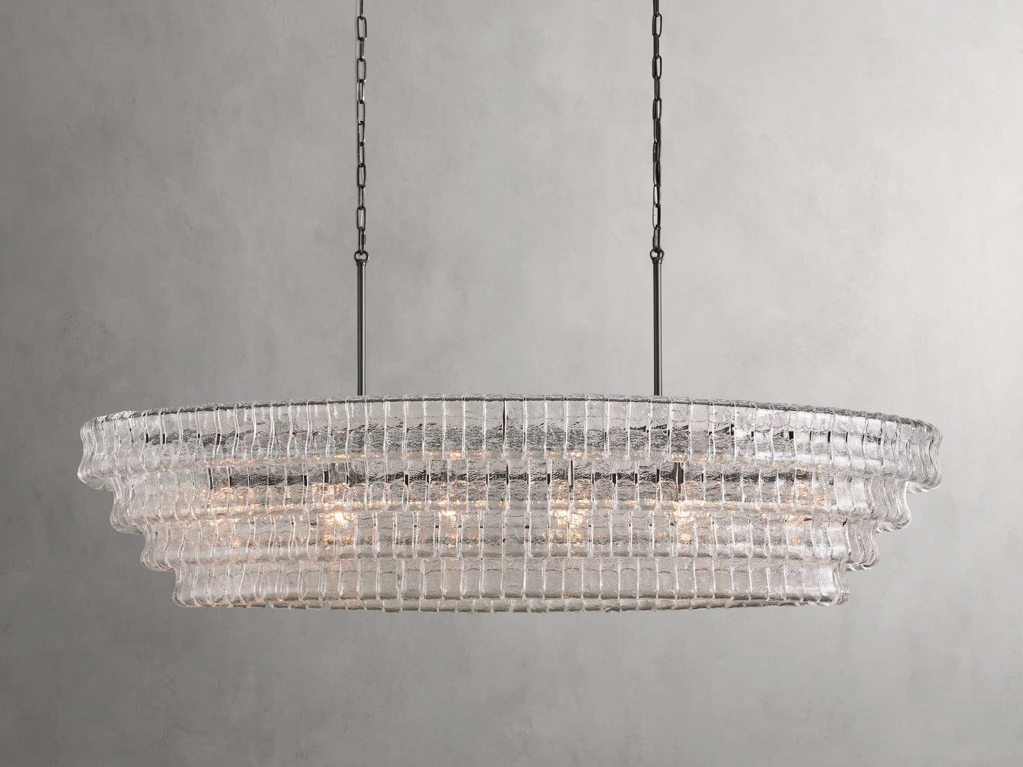 Curved Glass Oval Brass Chandelier