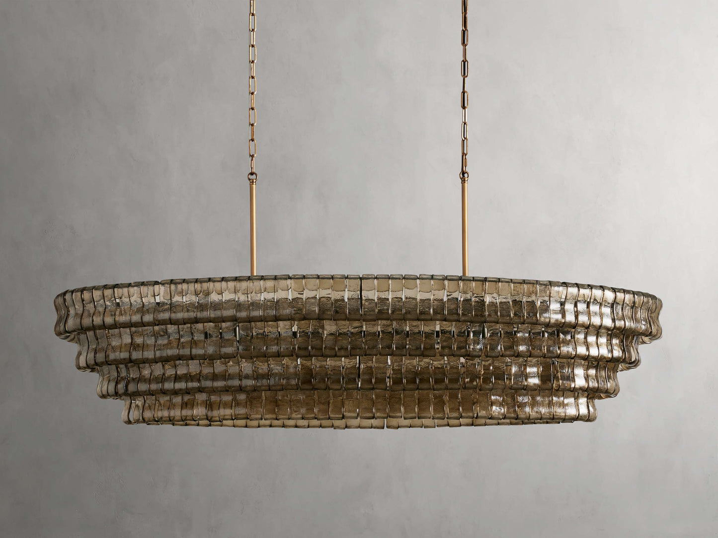 Curved Glass Oval Brass Chandelier