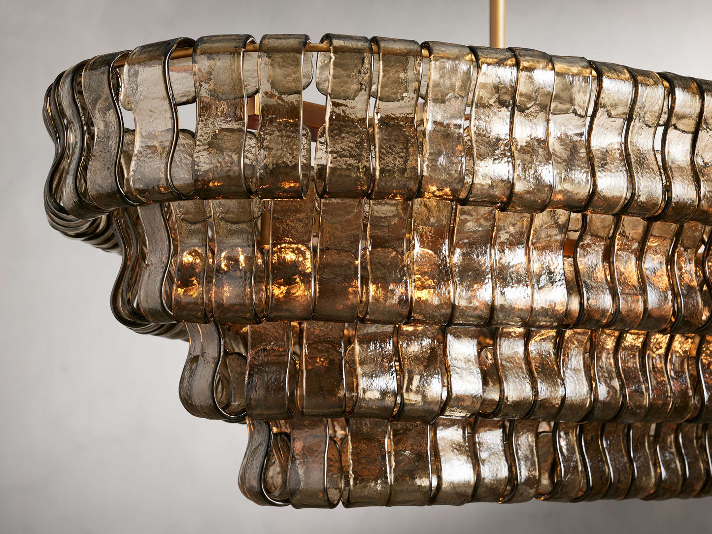 Curved Glass Oval Brass Chandelier