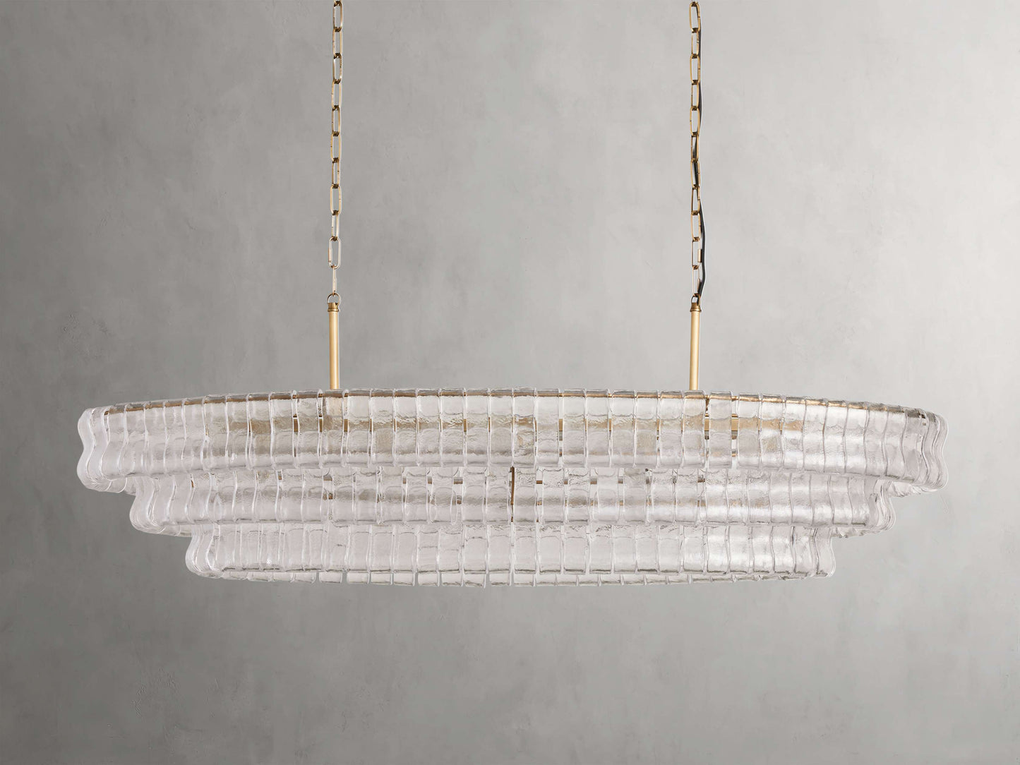 Curved Glass Oval Brass Chandelier
