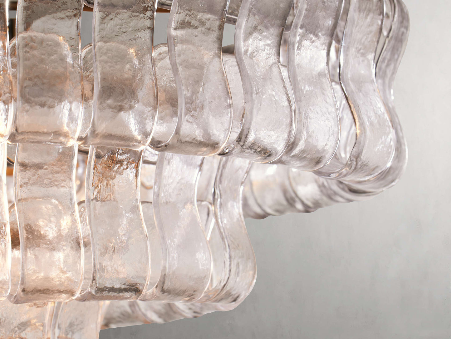 Curved Glass Oval Brass Chandelier