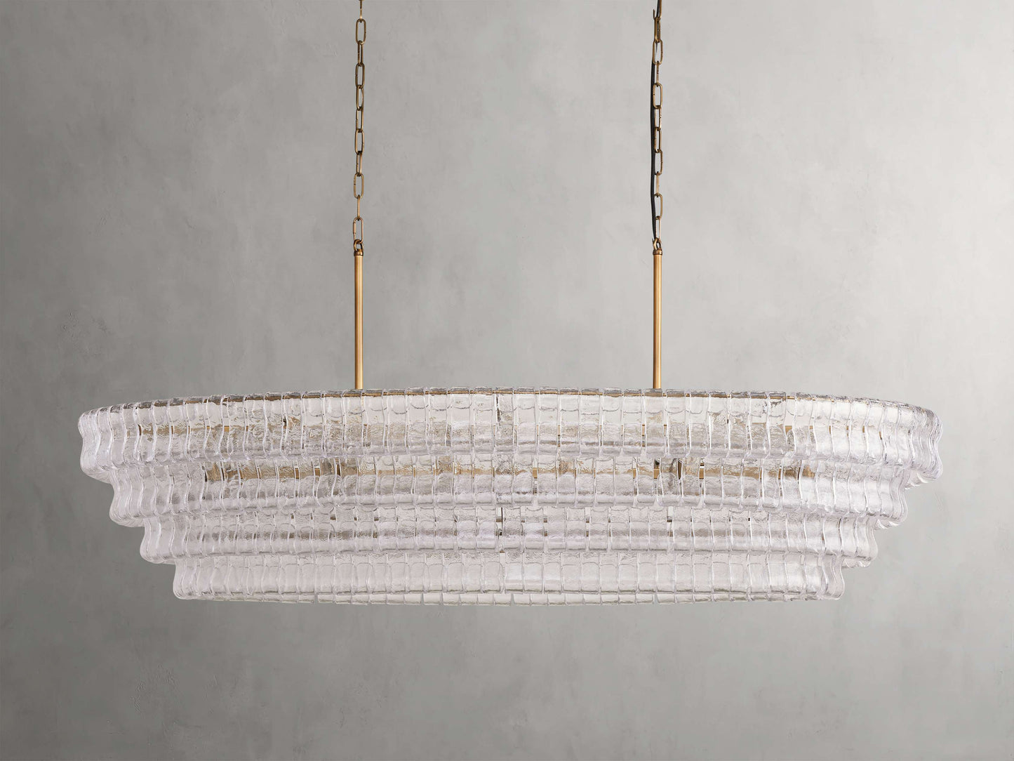 Curved Glass Oval Brass Chandelier