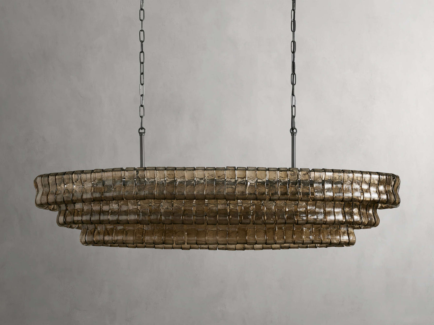 Curved Glass Oval Brass Chandelier