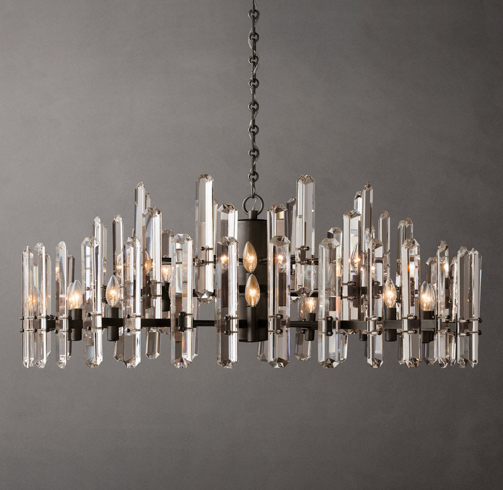Faceted Crystal Brass Halo Chandelier