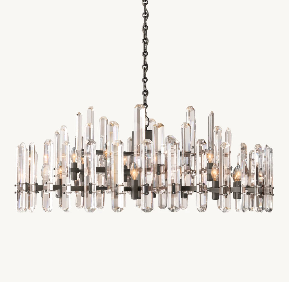 Faceted Crystal Brass Halo Chandelier