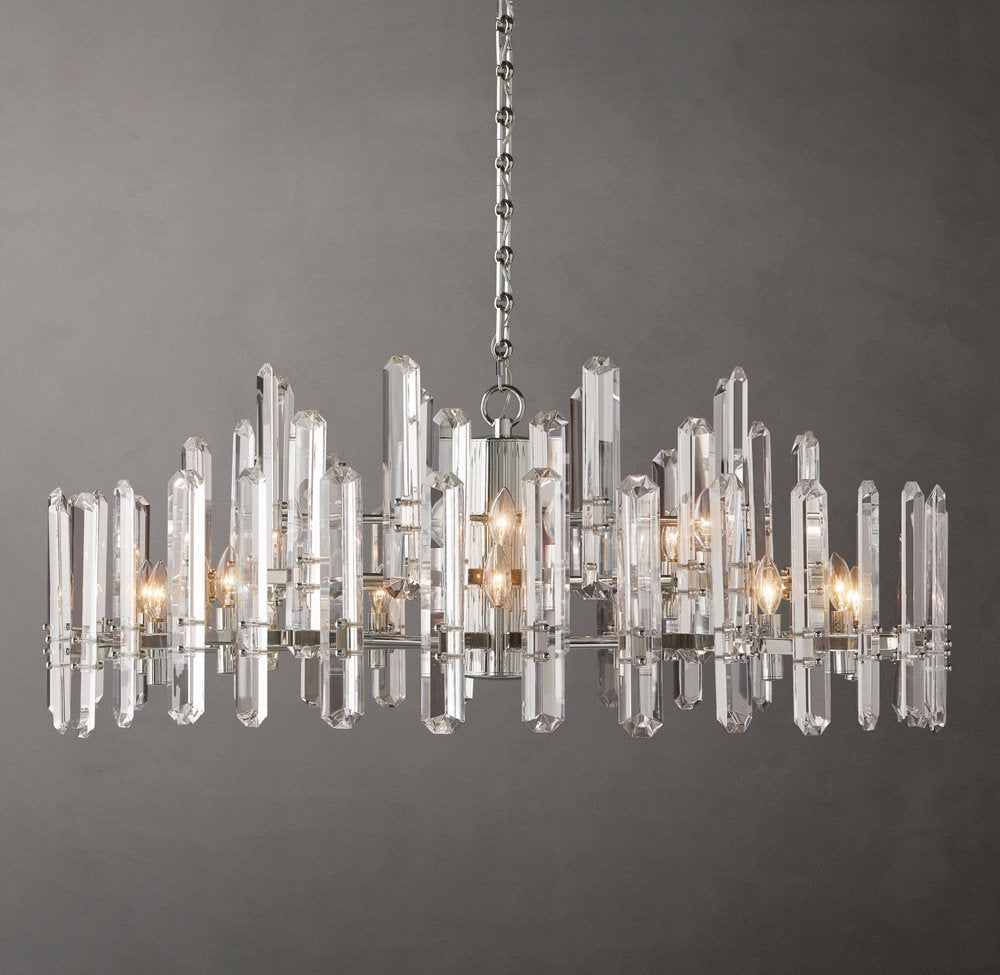 Faceted Crystal Brass Halo Chandelier