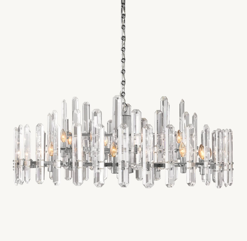 Faceted Crystal Brass Halo Chandelier