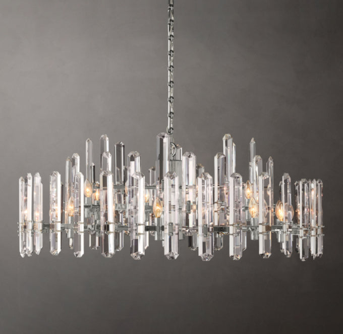 Faceted Crystal Brass Halo Chandelier