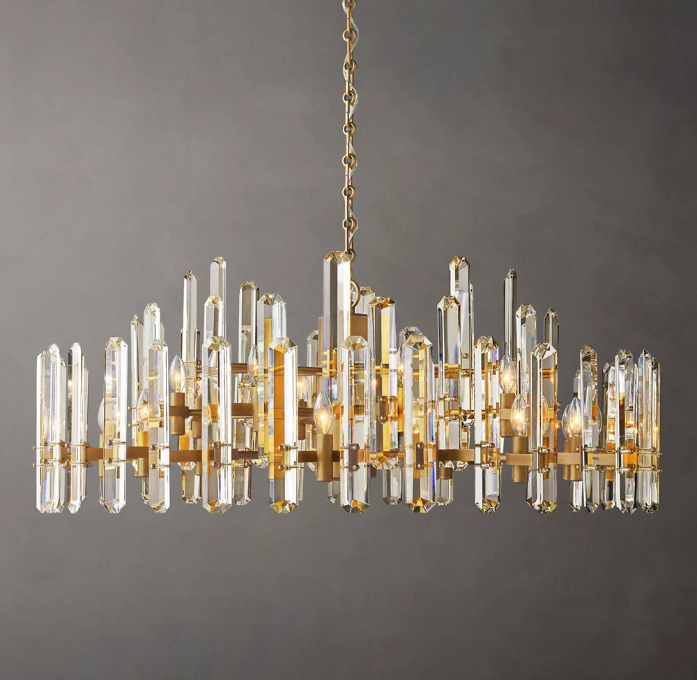 Faceted Crystal Brass Halo Chandelier
