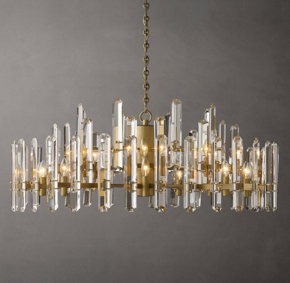 Faceted Crystal Brass Halo Chandelier