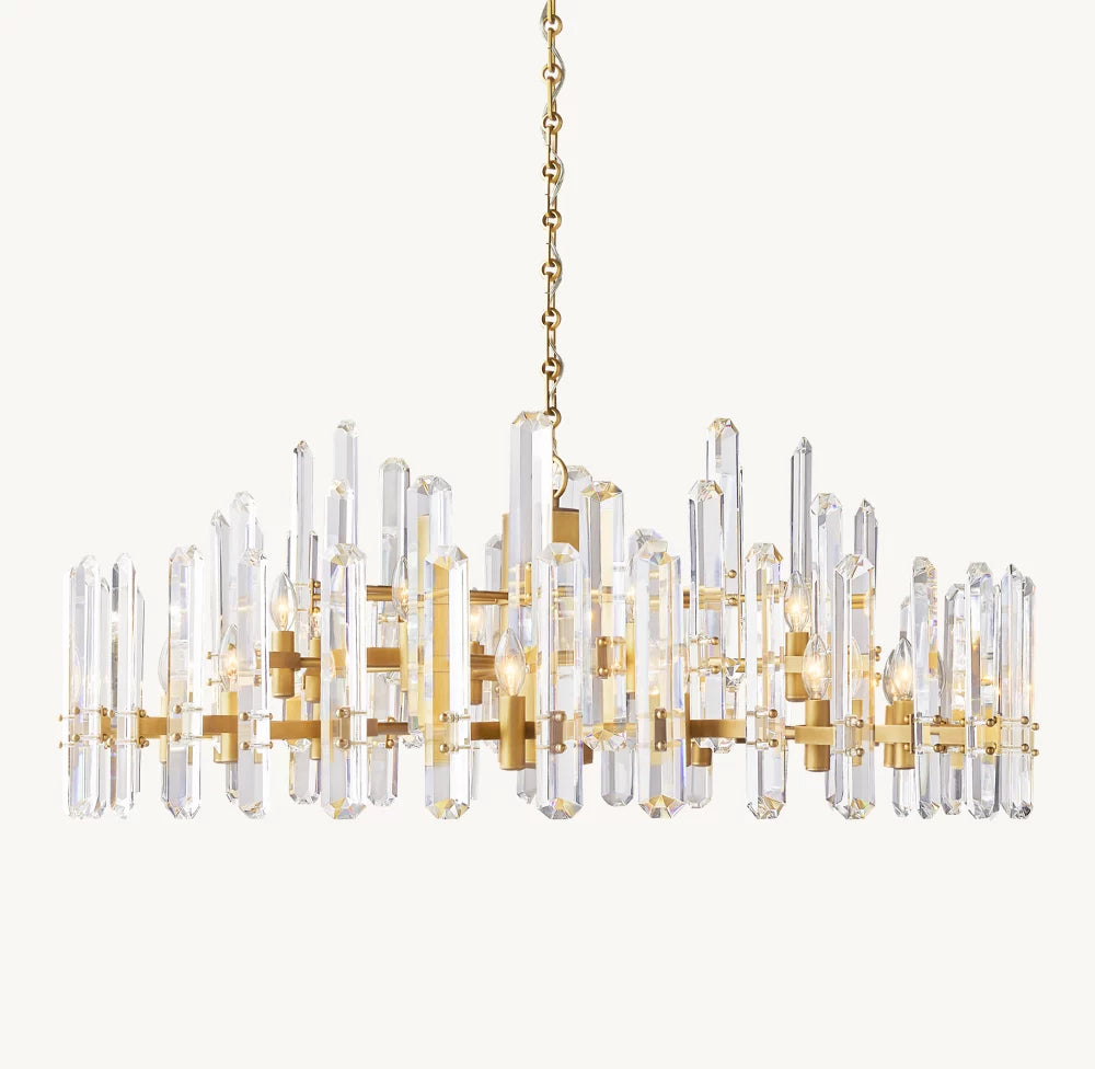 Faceted Crystal Brass Halo Chandelier