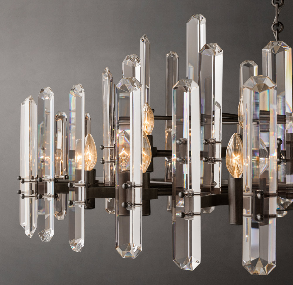 Faceted Crystal Brass Halo Chandelier