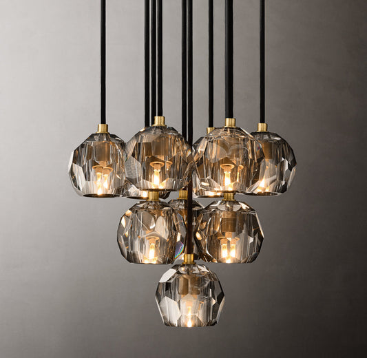 Faceted Smoke Crystal Cluster Chandelier