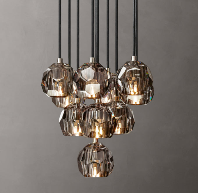Faceted Smoke Crystal Cluster Chandelier