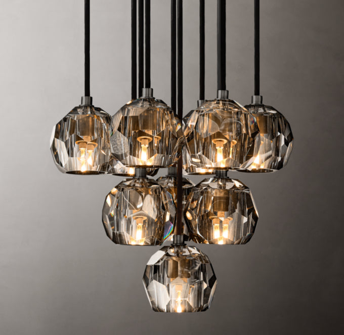 Faceted Smoke Crystal Cluster Chandelier