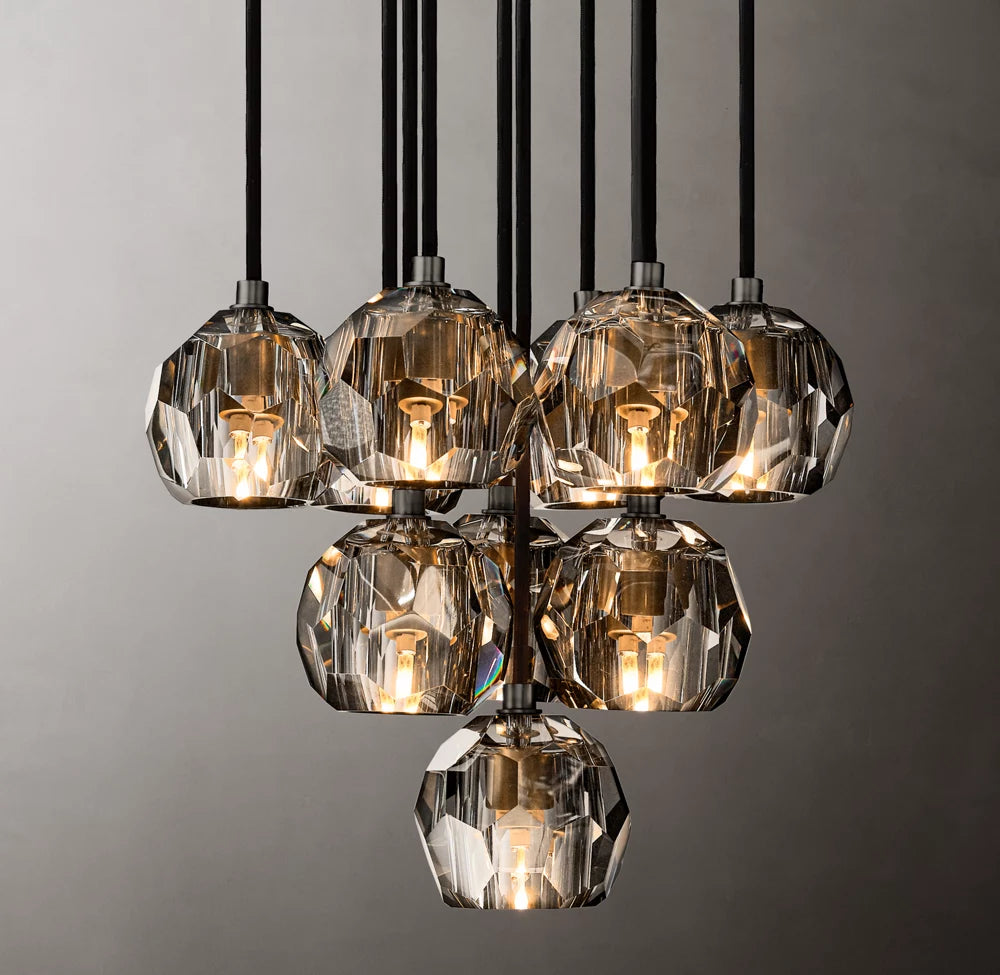 Faceted Smoke Crystal Cluster Chandelier