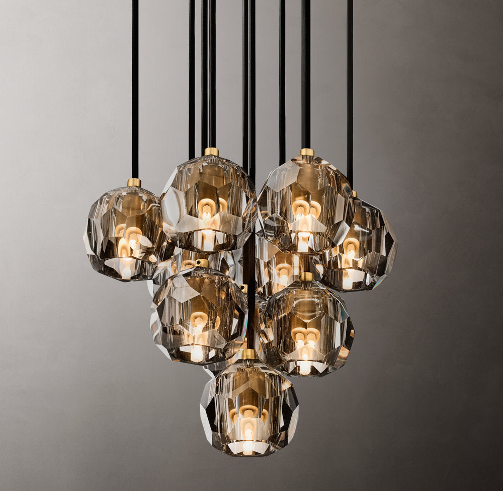 Faceted Smoke Crystal Cluster Chandelier