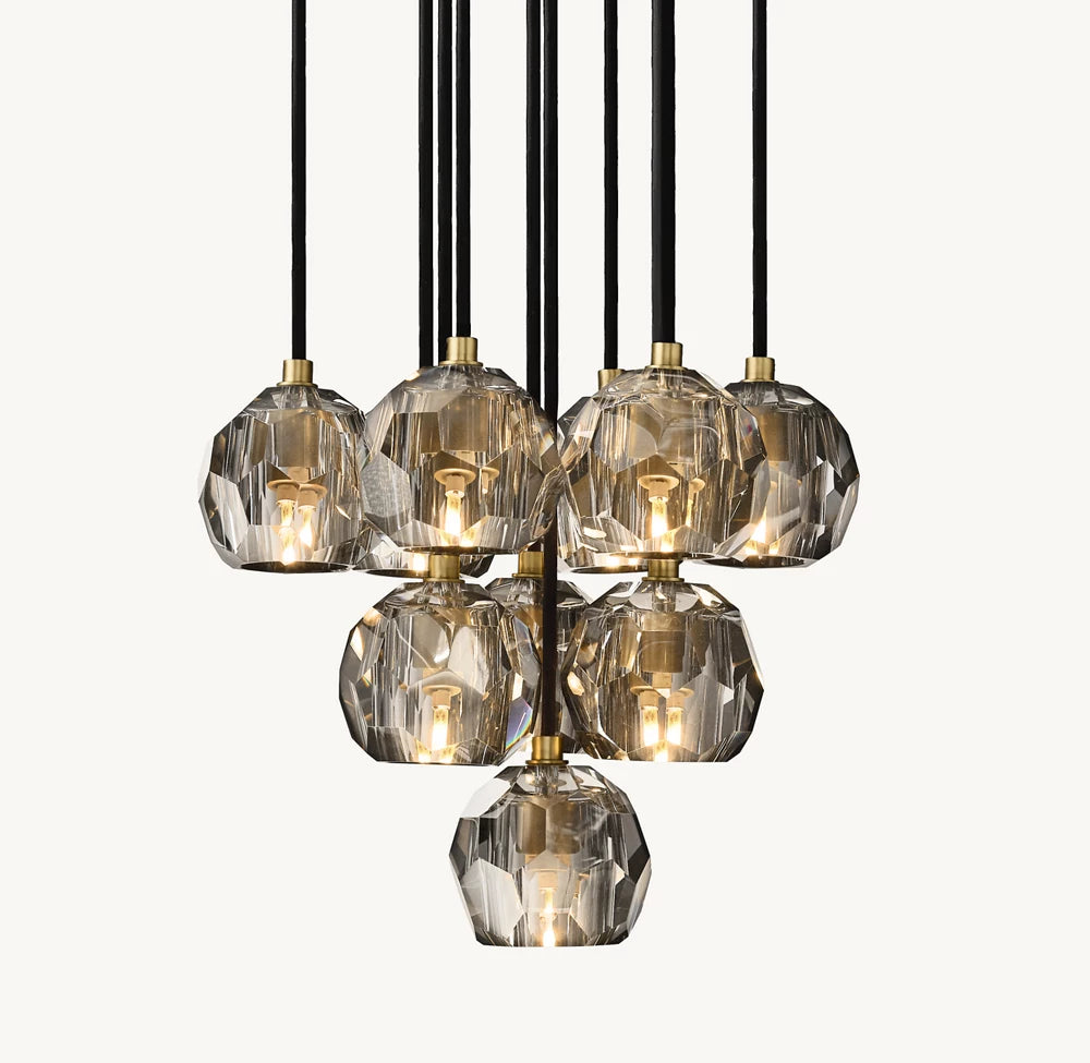 Faceted Smoke Crystal Cluster Chandelier