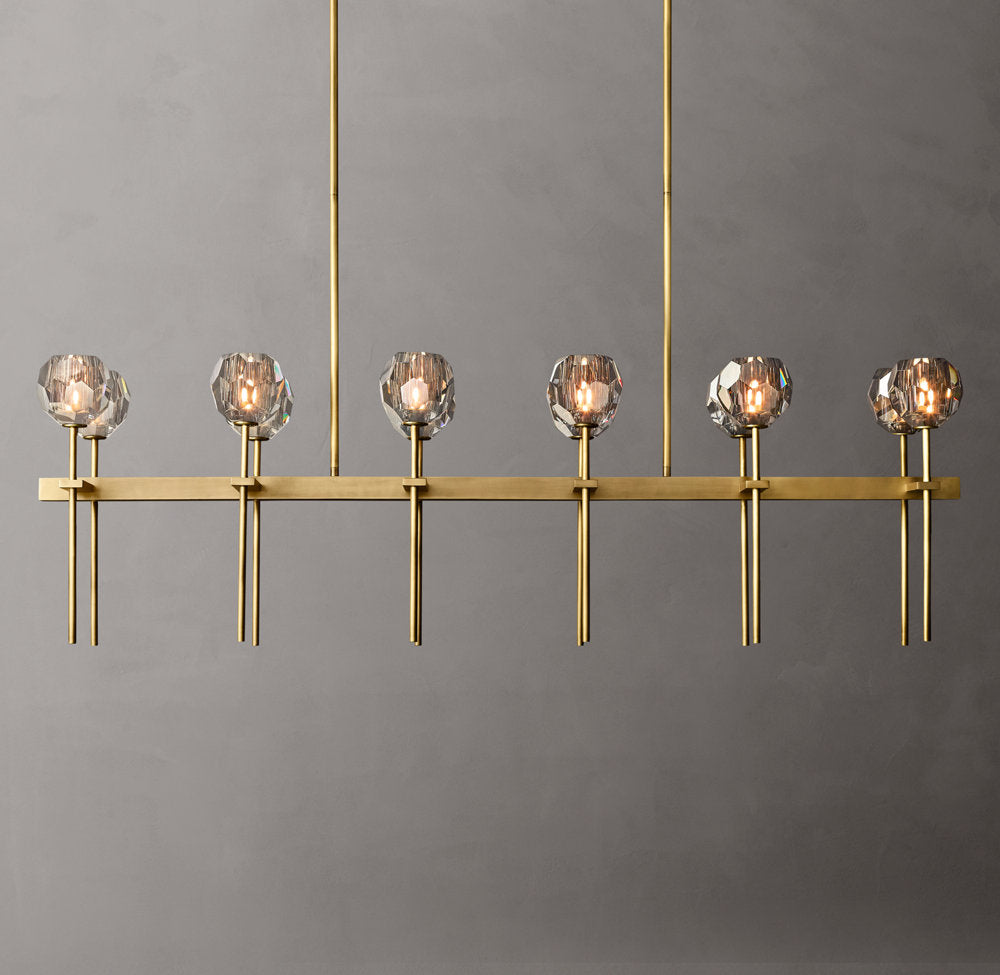 Faceted Smoke Crystal Double-Beam Chandelier