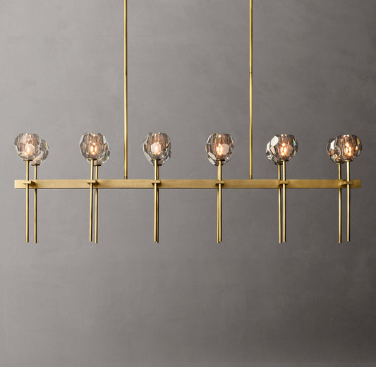 Faceted Smoke Crystal Double-Beam Chandelier