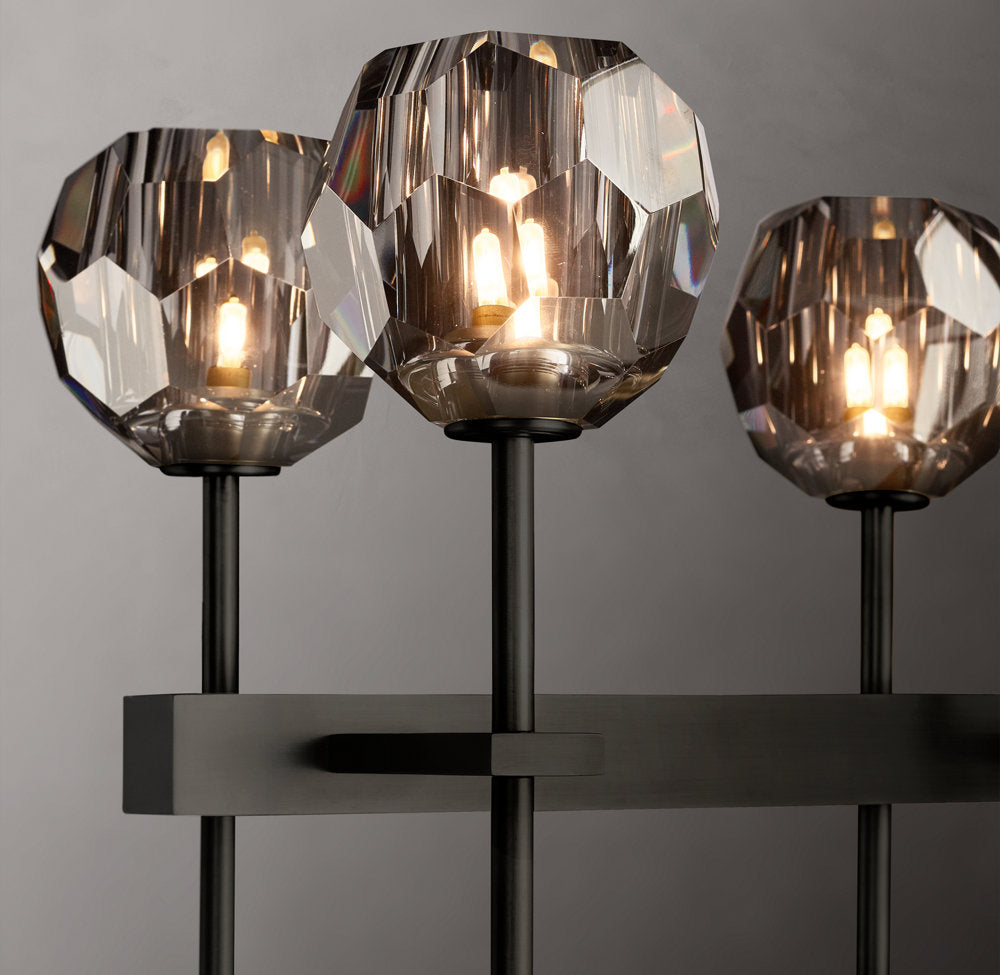 Faceted Smoke Crystal Double-Beam Chandelier
