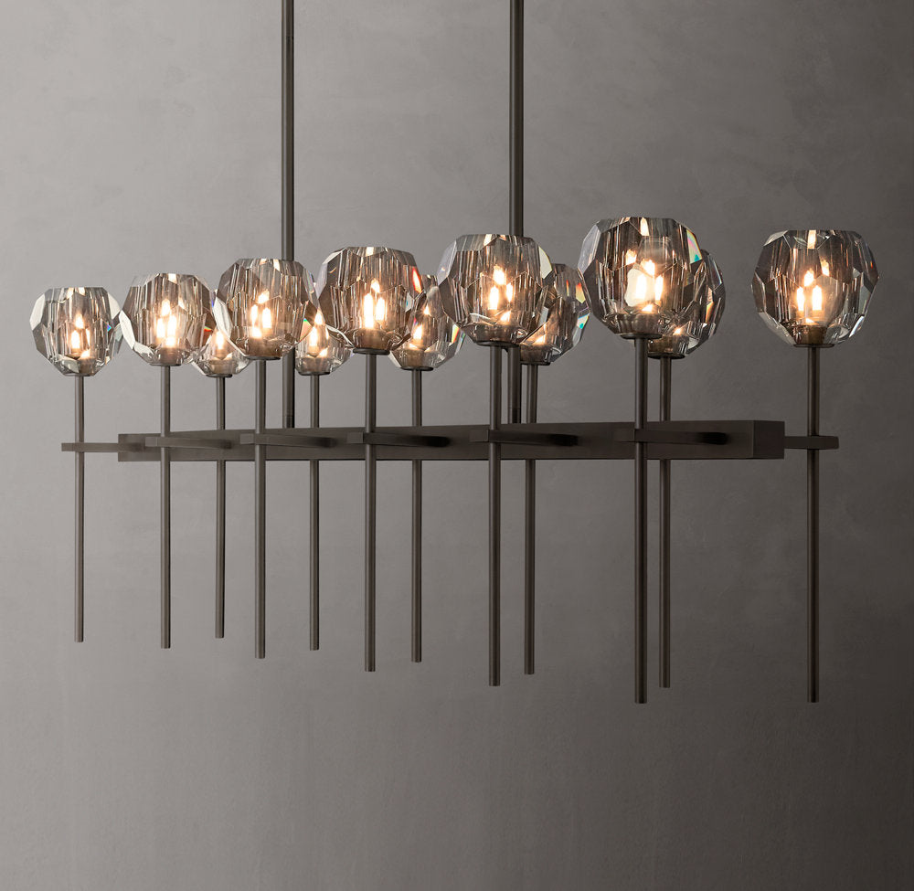 Faceted Smoke Crystal Double-Beam Chandelier