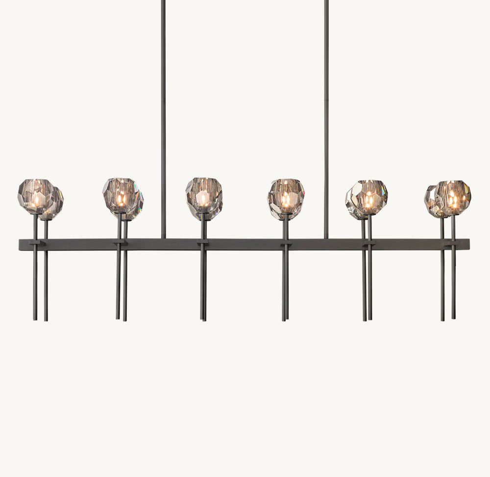 Faceted Smoke Crystal Double-Beam Chandelier