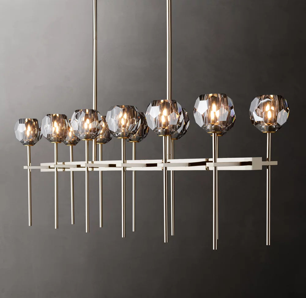 Faceted Smoke Crystal Double-Beam Chandelier