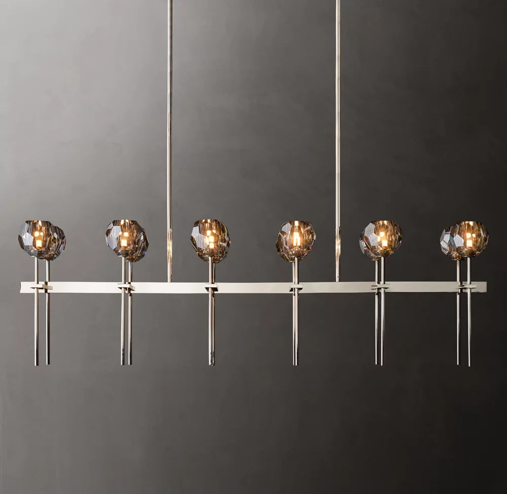 Faceted Smoke Crystal Double-Beam Chandelier