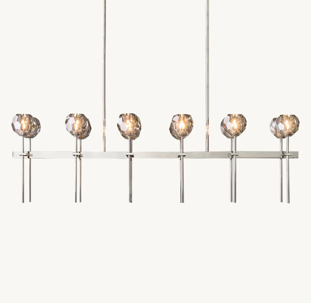 Faceted Smoke Crystal Double-Beam Chandelier