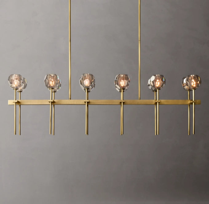 Faceted Smoke Crystal Double-Beam Chandelier