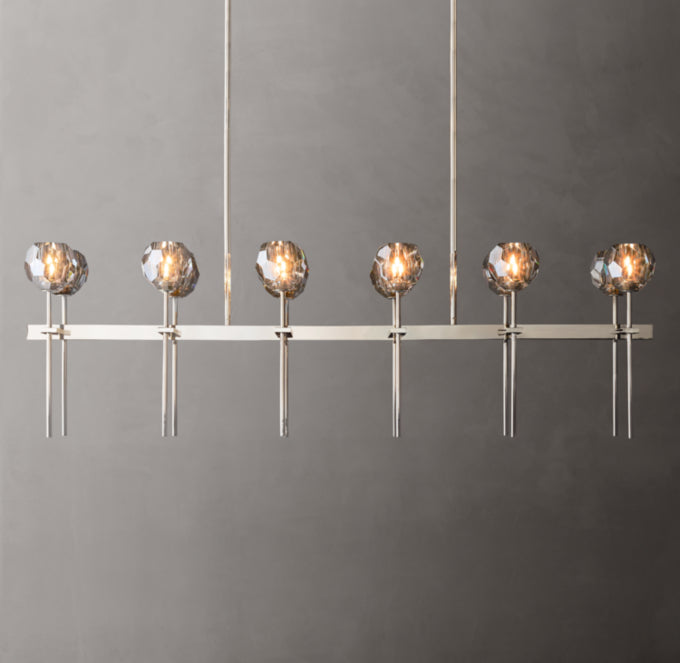 Faceted Smoke Crystal Double-Beam Chandelier