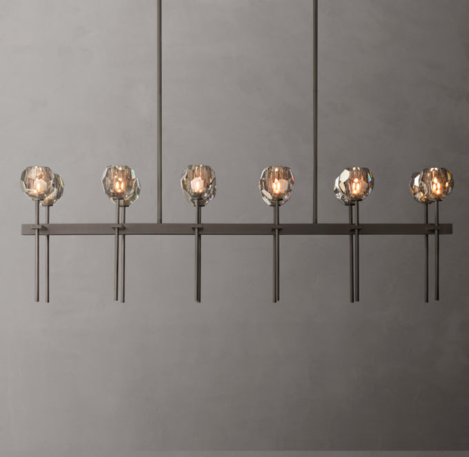 Faceted Smoke Crystal Double-Beam Chandelier