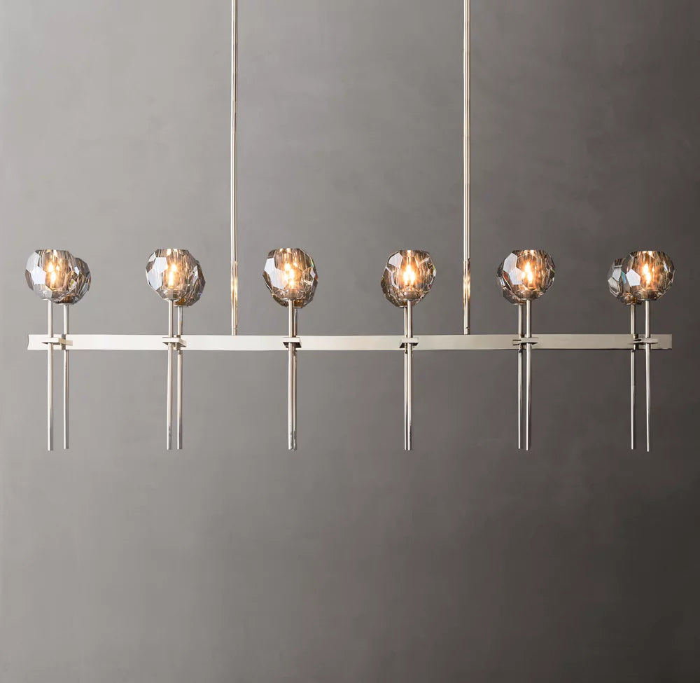 Faceted Smoke Crystal Double-Beam Chandelier