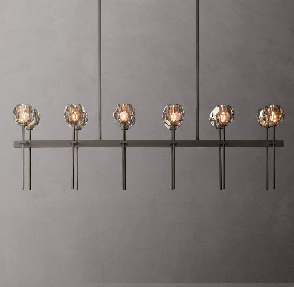 Faceted Smoke Crystal Double-Beam Chandelier