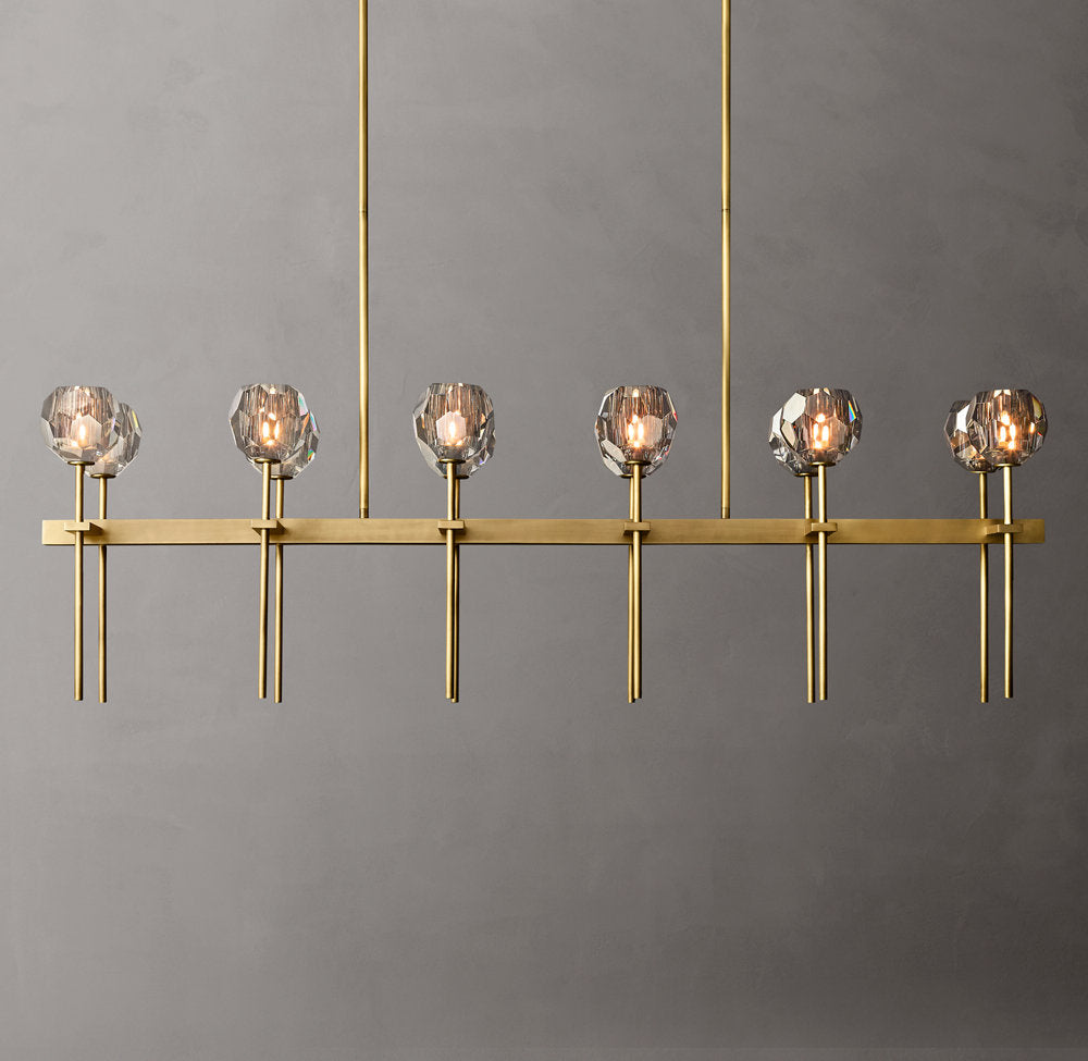 Faceted Smoke Crystal Double-Beam Chandelier