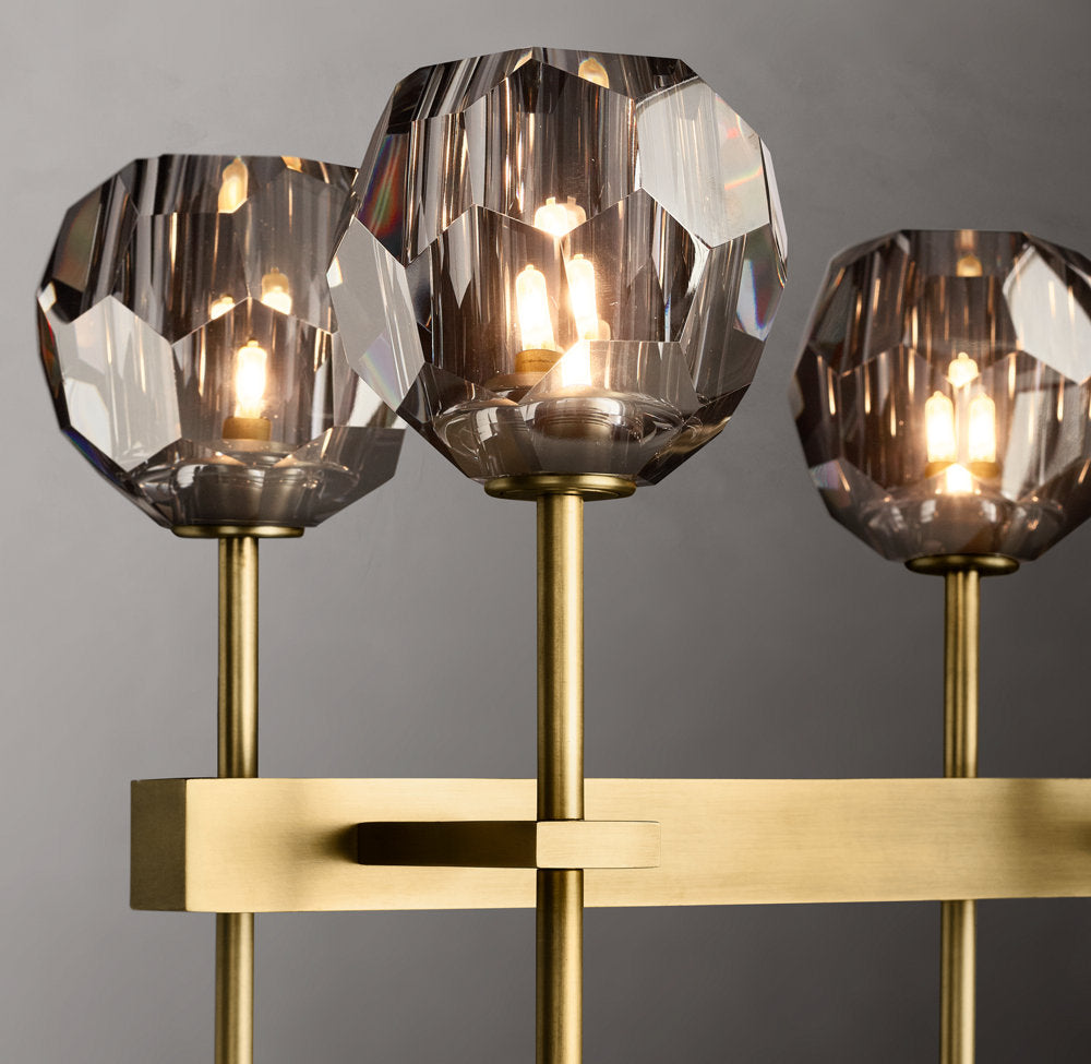 Faceted Smoke Crystal Double-Beam Chandelier