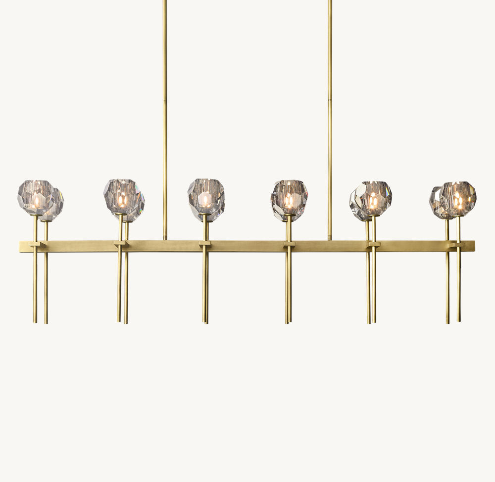 Faceted Smoke Crystal Double-Beam Chandelier